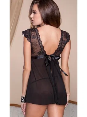 Merry See Merry See Siyah Üstü Dantel Seksi Gecelik - Alternatif Görünüm