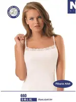 NBB Bayan İp Askılı Dantelli Ribana Atlet 660 Beyaz detay görünüm