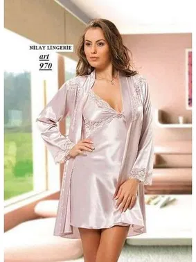 Nilay Nilay 970 Saten Gecelik Sabahlık Takım - Alternatif Görünüm