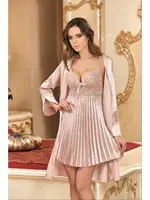 Nurteks 5355 Saten Kimono Takım Gecelik Sabahlık Pudra görsel 5