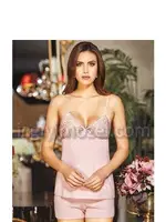 Penye Dantelli Kısa Altılı Set Takım Jeremi 563 Pudra detay görünüm