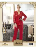 Penye Uzun Kollu Kırmızı Pijama Takım Sistina 1570 Kırmızı detay görünüm