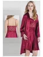 Pierre Cardin 4265 Saten Gecelik Sabahlık Takım Bordo görsel 4