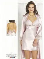 Pierre Cardin 4285 Saten Gecelik Sabahlık Takım Pudra görsel 5
