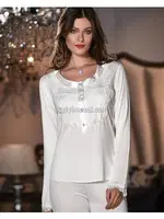 Saten 3'lü Pijama Takım Jeremi 2593 Ekru detay görünüm