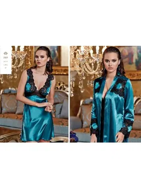 Jeremi Saten Gecelik Sabahlık Takım Jeremi 2507