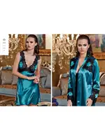 Saten Gecelik Sabahlık Takım Jeremi 2507 Petrol Yeşil