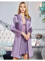 Saten İkili Kısa Pileli Gecelik Sabahlık Takım Jeremi 2821 farklı açı