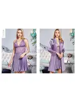 Saten İkili Kısa Pileli Gecelik Sabahlık Takım Jeremi 2821