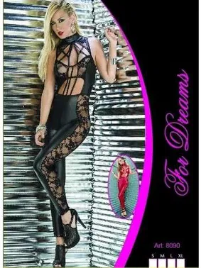 For Dreams Transparan Yanlı Dantel Deri Tulum For Dreams 8090