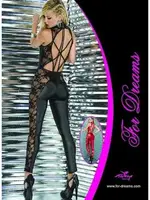 Transparan Yanlı Dantel Deri Tulum For Dreams 8090 Siyah detay görünüm