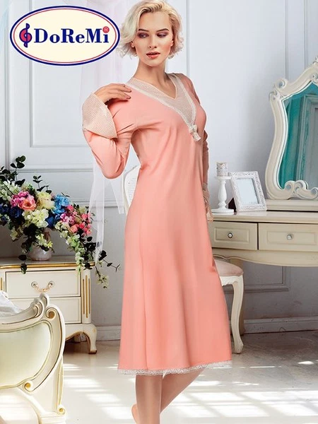 Doremi Uzun Kollu Penye Gecelik Rahat Kesim