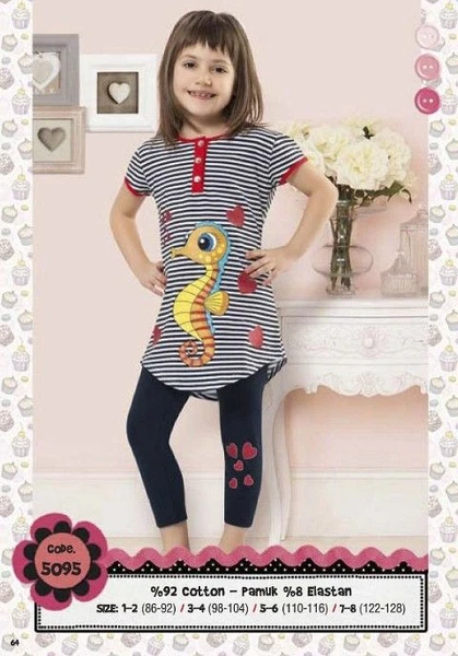 Hmd Kız Çocuk Denizatı Baskılı Kapri Takım 5095