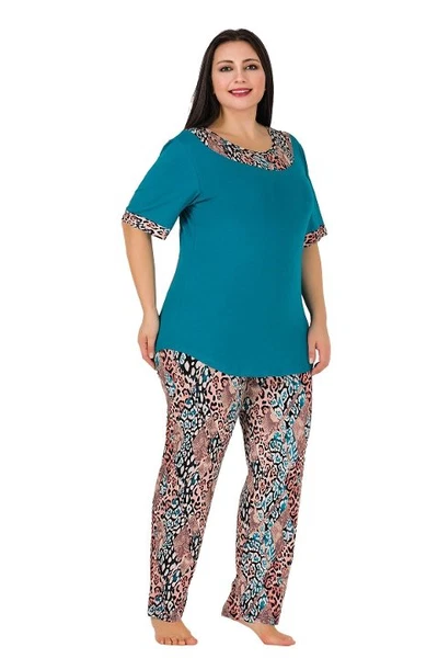 Lady Turkuaz Kısa Kollu Büyük Beden Pijama Takım 410