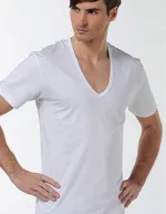 Çift Kaplan Derin V Yaka T-Shirt 936 Beyaz