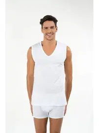 Kom Kom Erkek 2'li Atlet - Barry V Yakalı Pamuk Büyük Beden