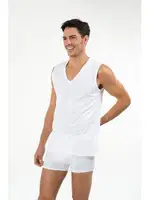 Kom Erkek 2'li Atlet - Barry V Yakalı Pamuk Büyük Beden Beyaz farklı açı