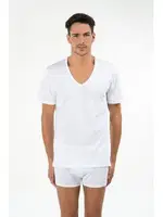 Kom Enrico V Yaka Pamuk 2 li Erkek Tshirt Beyaz farklı açı