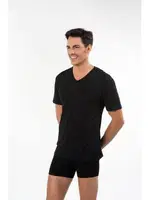 Kom Erkek V Yaka Pamuklu T-Shirt Antonio Siyah detay görünüm