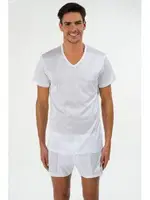 Kom Elite V Yaka Pamuk Merserize Erkek Tshirt Beyaz farklı açı