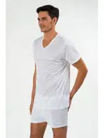 Kom Elite V Yaka Pamuk Merserize Erkek Tshirt Beyaz görsel 4