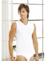 Öztaş Erkek Ribana Kolsuz V Yaka A1056 Beyaz detay görünüm