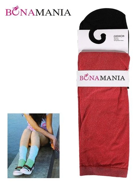 Bona Mania Kırmızı Siyah Dizaltı Çorap B39004