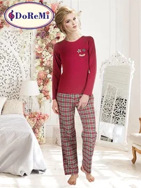 DOREMI DoReMi Bordo Kışlık Ekose Pijama Takımı
