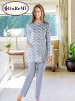 Cepli Uzun DoReMi Kadın Pijama Takımı Bulut Mavisi
