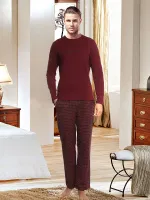 DoReMi Ekose Bordo Kışlık Erkek Pijama Takımı Bordo görsel 5