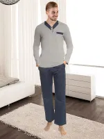 DoReMi V Yaka Erkek Pijama Takımı 002-000466 Gri-Mavi