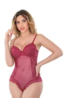 Emay 176 Agraflı Dantelli Push Up Destekli Body Bordo görsel 8