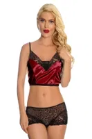 Fantazi Kırmızı Saten Şort Takım Sistina 288 Bordo