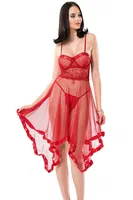 Kırmızı Askılı Transparan Gecelik Sistina 229 Kırmızı