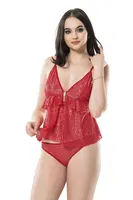 Sistina 310 Kırmızı Kısa Fantazi Gecelik Takım Kırmızı detay görünüm