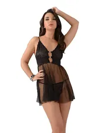 Sistina Askılı Mini Siyah Fantazi Gecelik Sistina 658