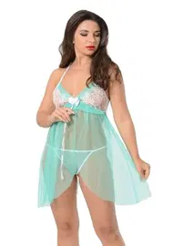 Sistina Dantelli Fantazi Yeşil Gecelik Sistina 652