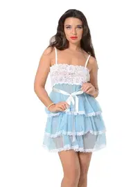 Sistina Dantelli Mavi Beyaz Askılı Fantazi Gecelik Sistina 686