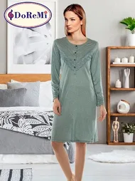 DOREMI DoReMi Diz Üstü Uzun Kollu Kadın Gecelik