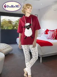 DOREMI Kuzu Baskılı Bordo DoReMi Kadın Pijama Takımı