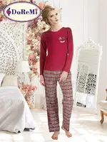 DoReMi Bordo Kışlık Ekose Pijama Takımı Bordo