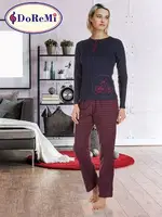 Yuvarlak Yaka Patlı DoReMi Pijama Takımı Lacivert