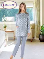 Cepli Uzun DoReMi Kadın Pijama Takımı BULUT MAVİSİ