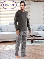DoReMi Geniş Yaka Ekose Erkek Pijama Takımı Antrasit