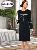 Uzun Kollu Penye Gecelik Doremi 002-000334 Lacivert