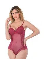 Emay 176 Agraflı Dantelli Push Up Destekli Body Bordo görsel 8
