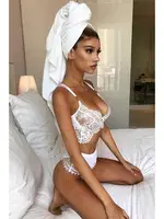 Merry See Beyaz Şık Dantel Sütyen Külot Takım Beyaz görsel 12