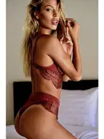 Merry See Bordo Şık Dantel Sütyen Külot Takım Bordo görsel 4