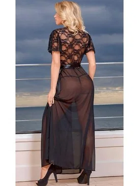 NightLight Nightlight Dantel Detaylı Yandan Bağlamalı Uzun Gecelik 3202 - Alternatif Görünüm