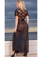 Nightlight Dantel Detaylı Yandan Bağlamalı Uzun Gecelik 3202 Siyah detay görünüm